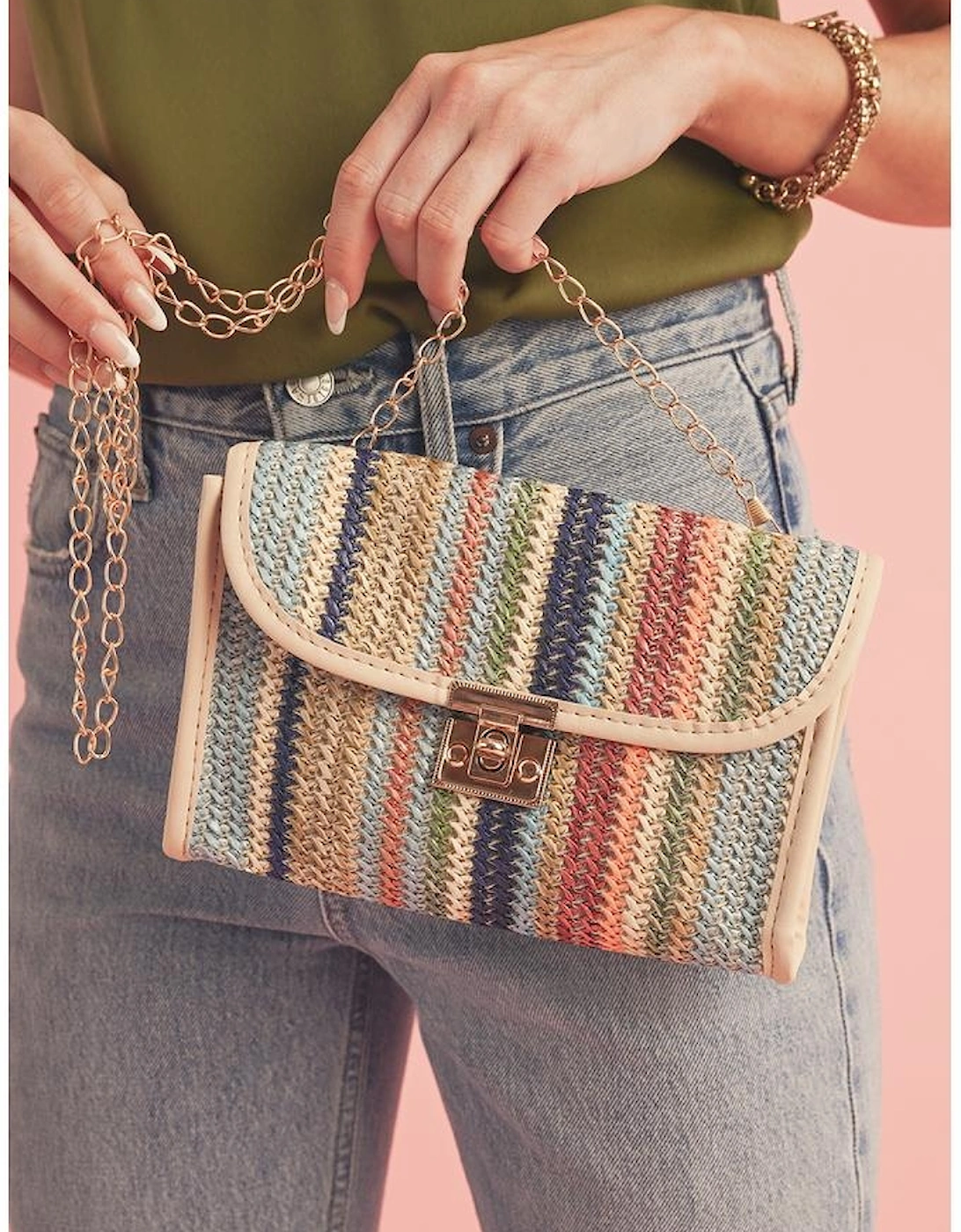 Iceland Blue Striped Crochet Flapped Single Shoulder Bag