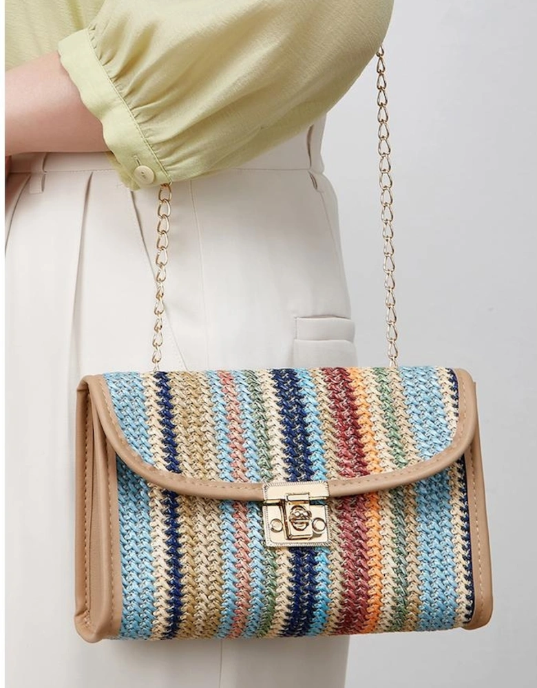 Iceland Blue Striped Crochet Flapped Single Shoulder Bag