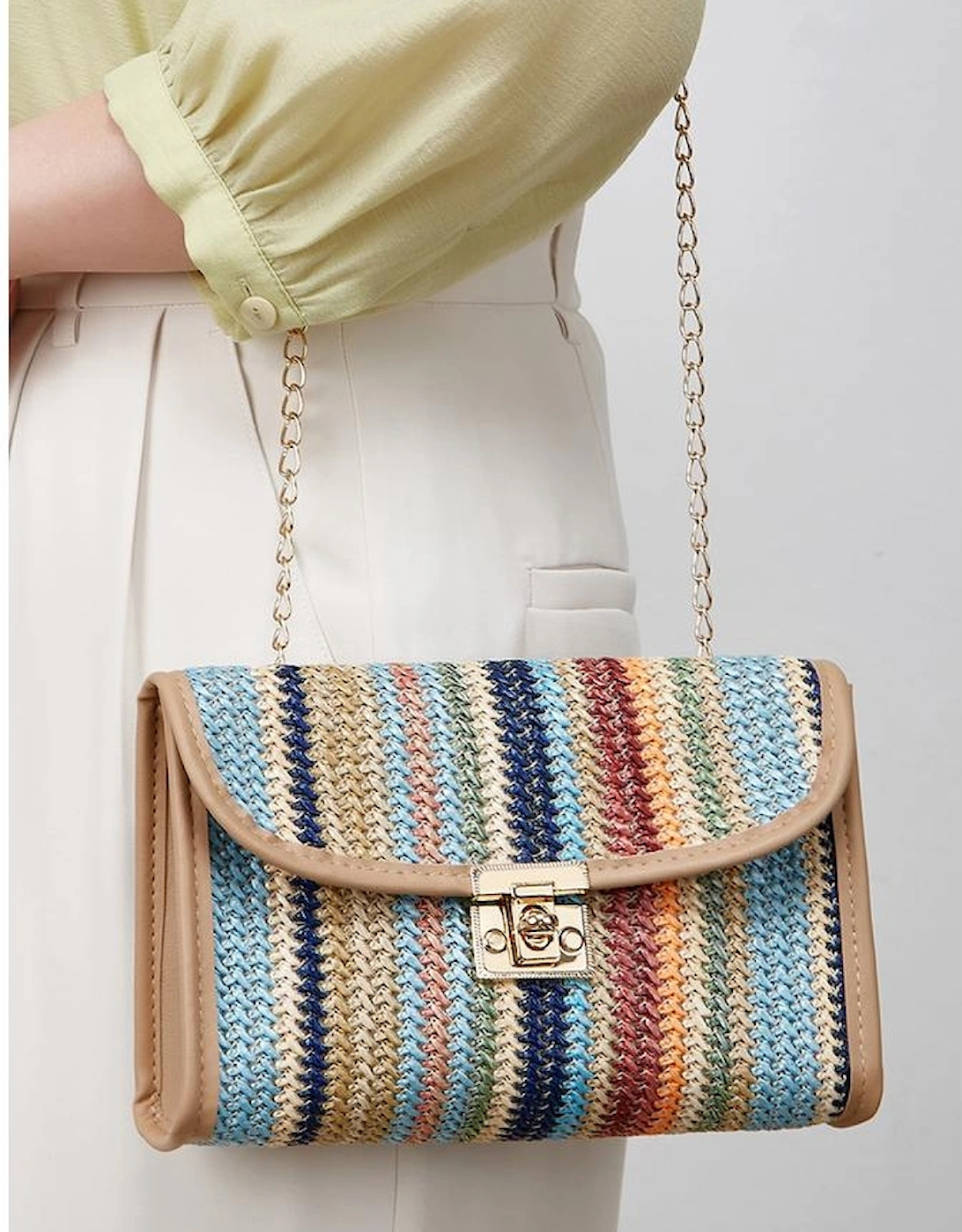 Iceland Blue Striped Crochet Flapped Single Shoulder Bag