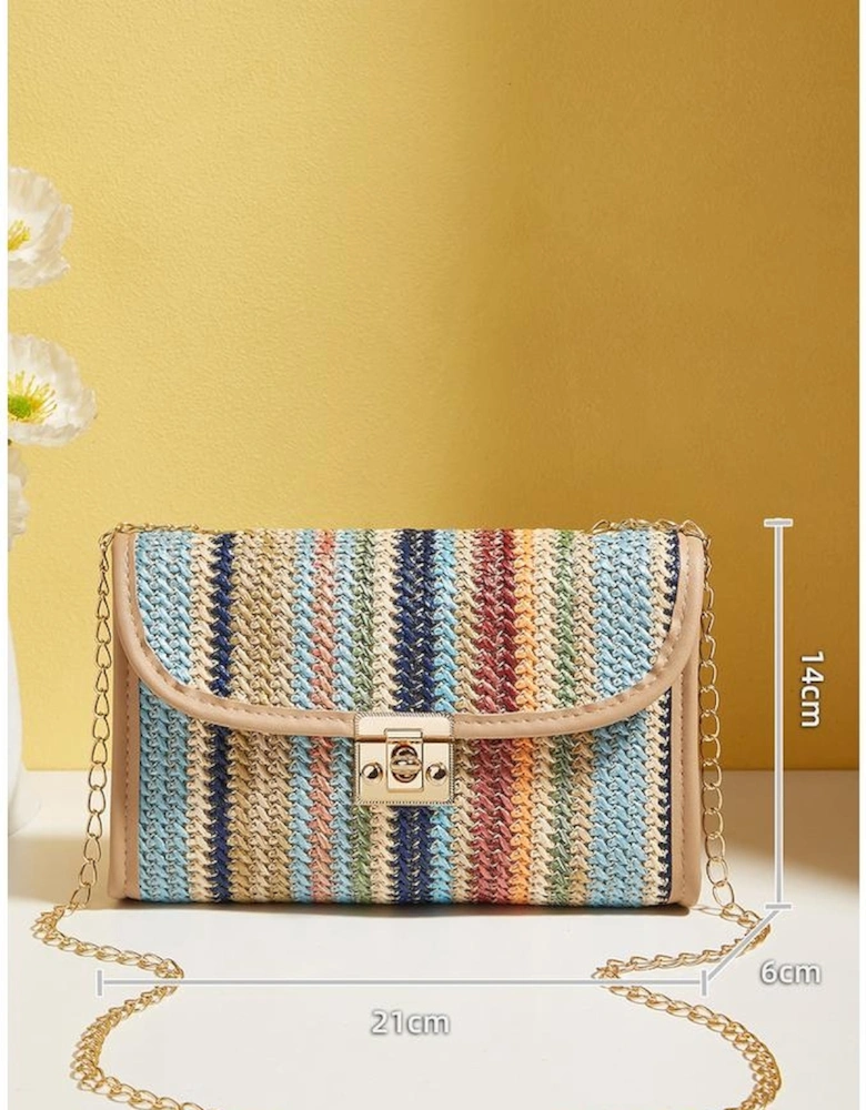 Iceland Blue Striped Crochet Flapped Single Shoulder Bag