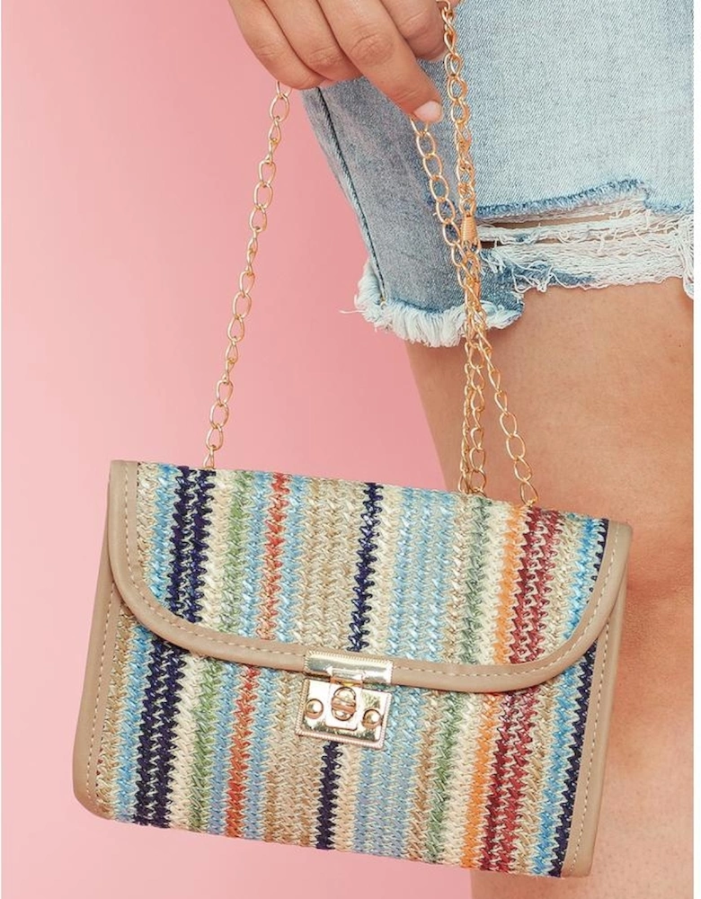 Iceland Blue Striped Crochet Flapped Single Shoulder Bag
