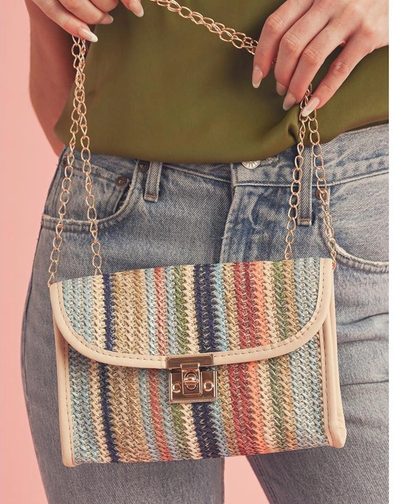 Iceland Blue Striped Crochet Flapped Single Shoulder Bag