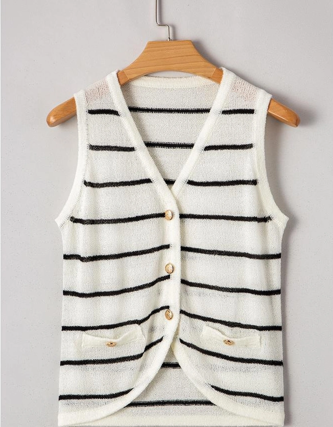 Black Stripe Buttoned V Neck Slim Fit Sweater Vest