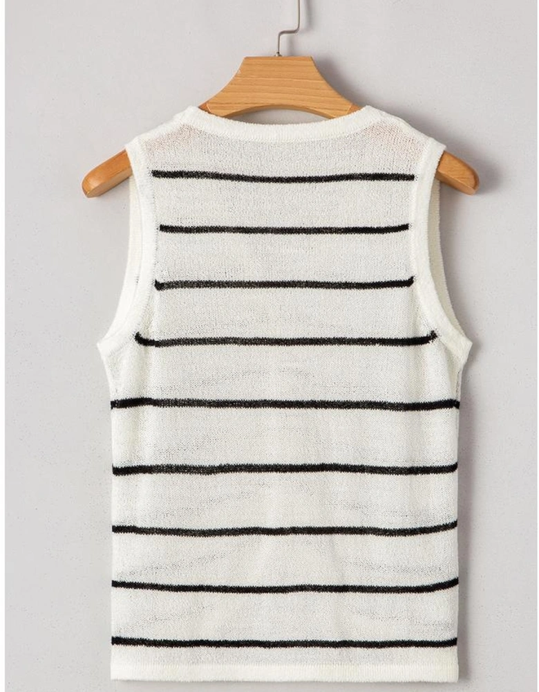 Black Stripe Buttoned V Neck Slim Fit Sweater Vest