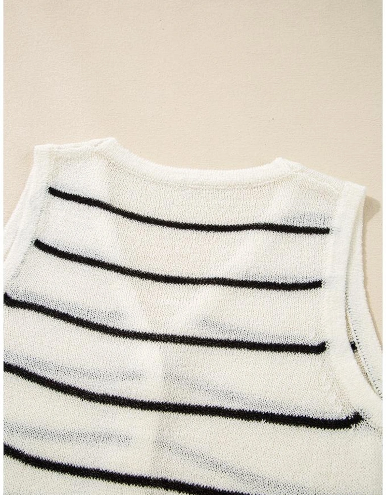 Black Stripe Buttoned V Neck Slim Fit Sweater Vest
