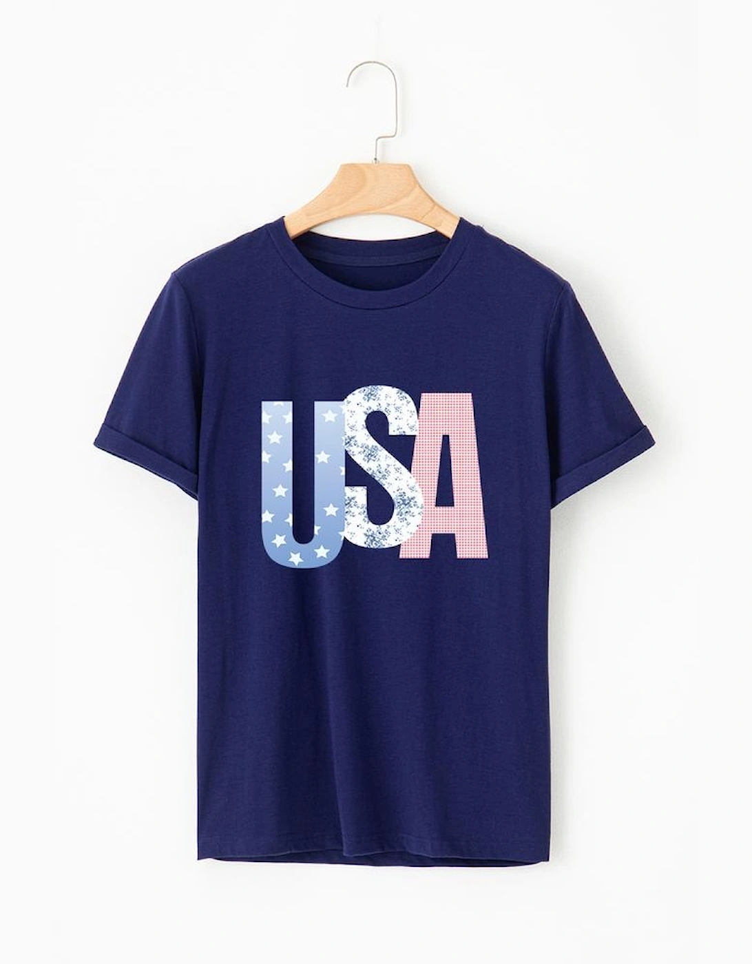 Blue USA Graphic July 4th Crew Neck T Shirt