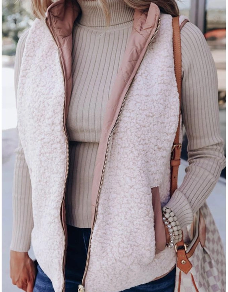 Pink Fleece Lined Quilted Vest Coats