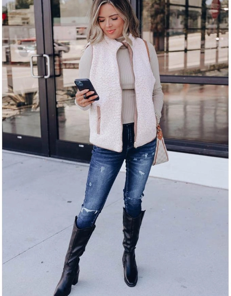 Pink Fleece Lined Quilted Vest Coats