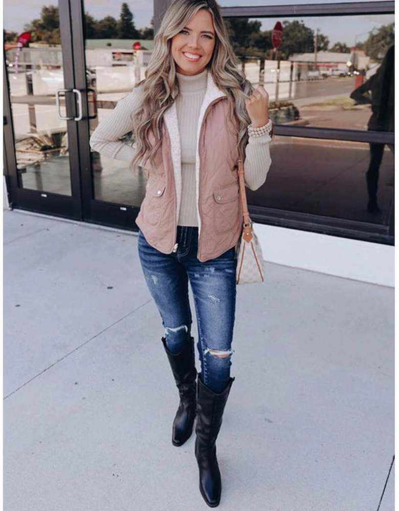 Pink Fleece Lined Quilted Vest Coats