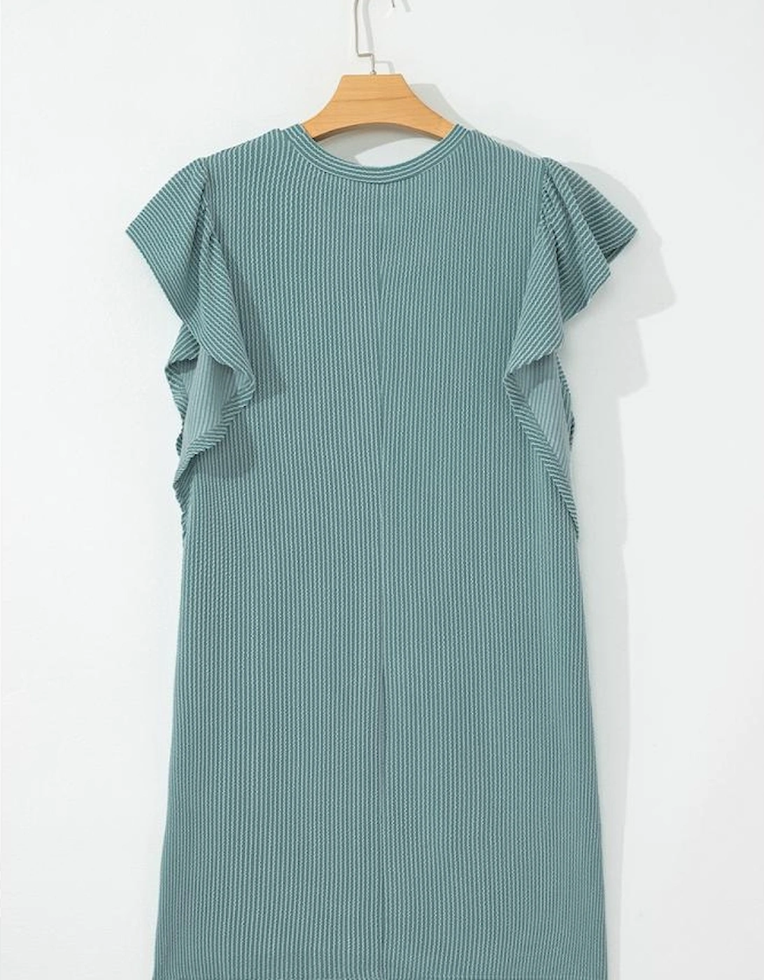 Canton Corded Ruffle Sleeve Crew Neck Shift Dress