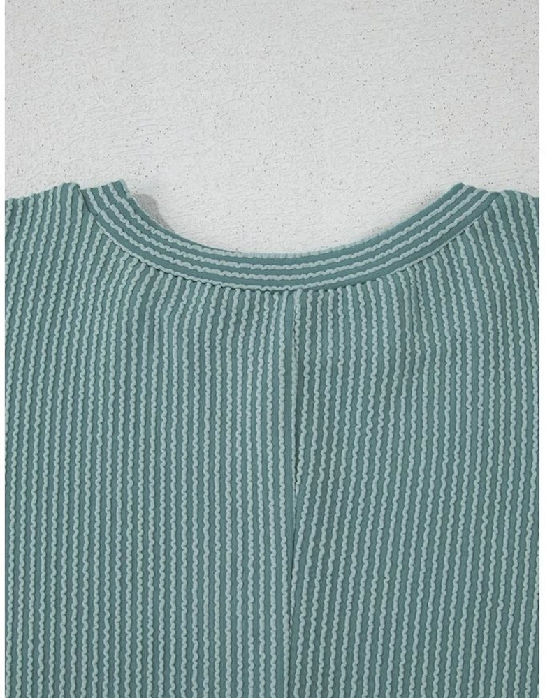 Canton Corded Ruffle Sleeve Crew Neck Shift Dress