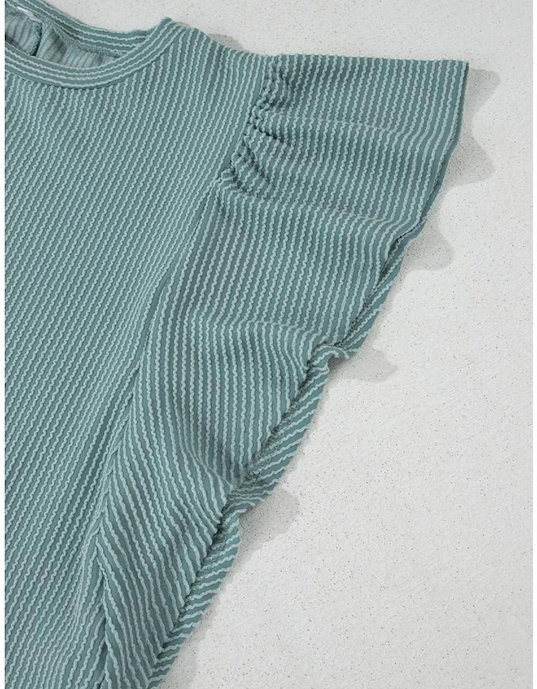 Canton Corded Ruffle Sleeve Crew Neck Shift Dress