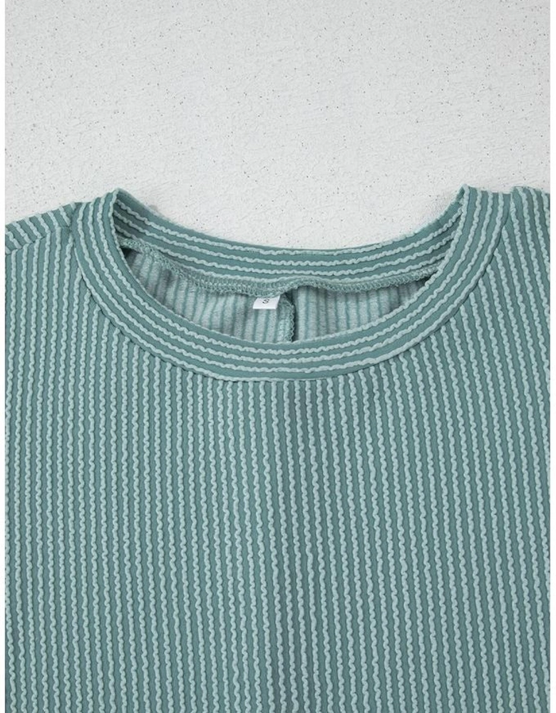 Canton Corded Ruffle Sleeve Crew Neck Shift Dress