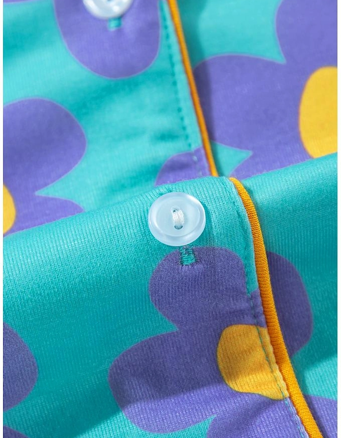 Green Flower Print Long Sleeve Shirt Shorts Pajamas Set