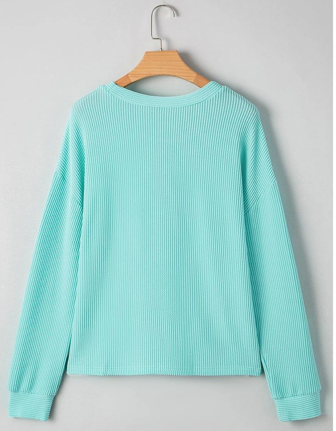 Iceland Blue 3D Ribbed Texture Contrast Patched Pocket Long Sleeve Top