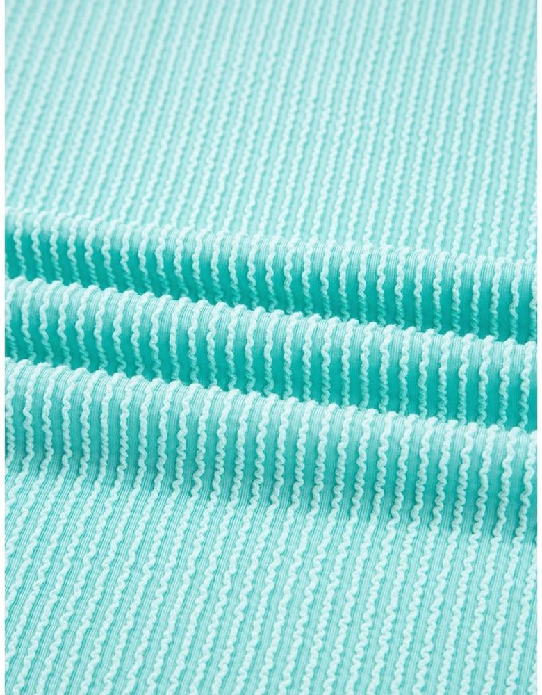 Iceland Blue 3D Ribbed Texture Contrast Patched Pocket Long Sleeve Top