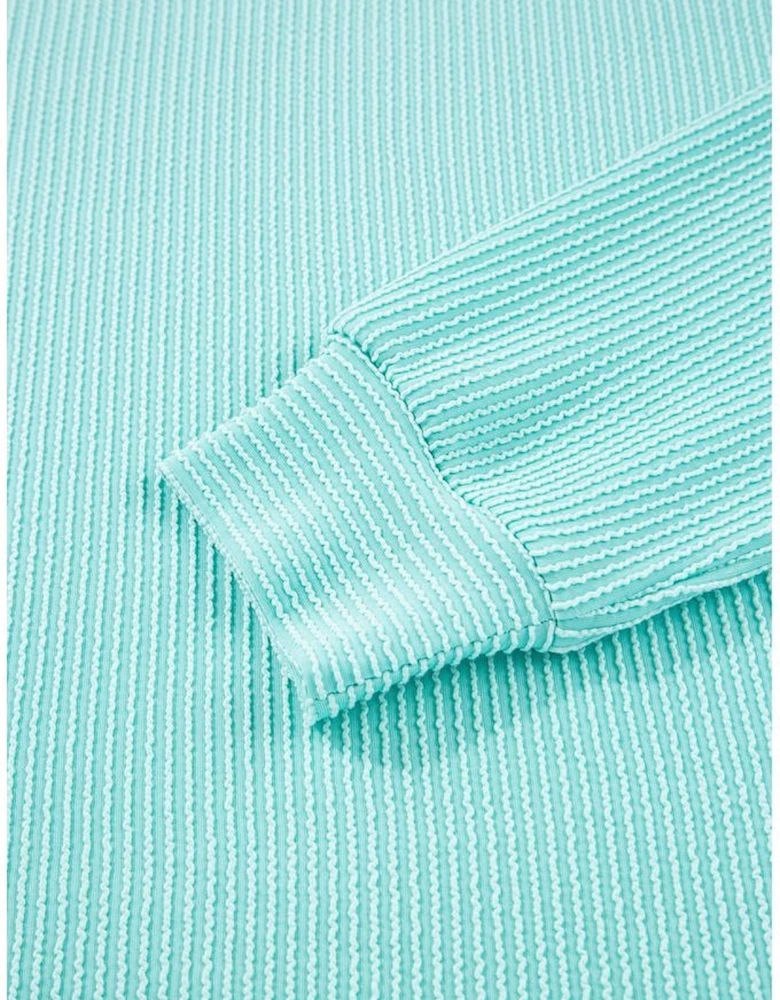 Iceland Blue 3D Ribbed Texture Contrast Patched Pocket Long Sleeve Top