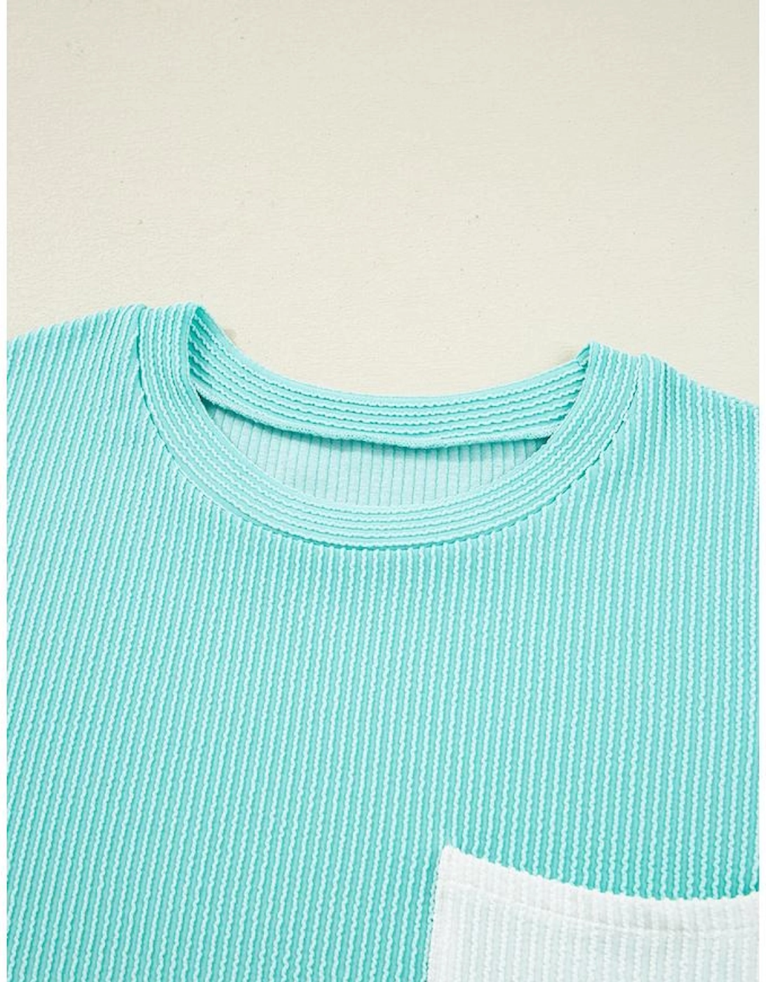 Iceland Blue 3D Ribbed Texture Contrast Patched Pocket Long Sleeve Top