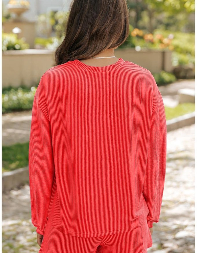 Gold Flame Twisted Rib Texture Number 23 Printed Long Sleeve Short Set