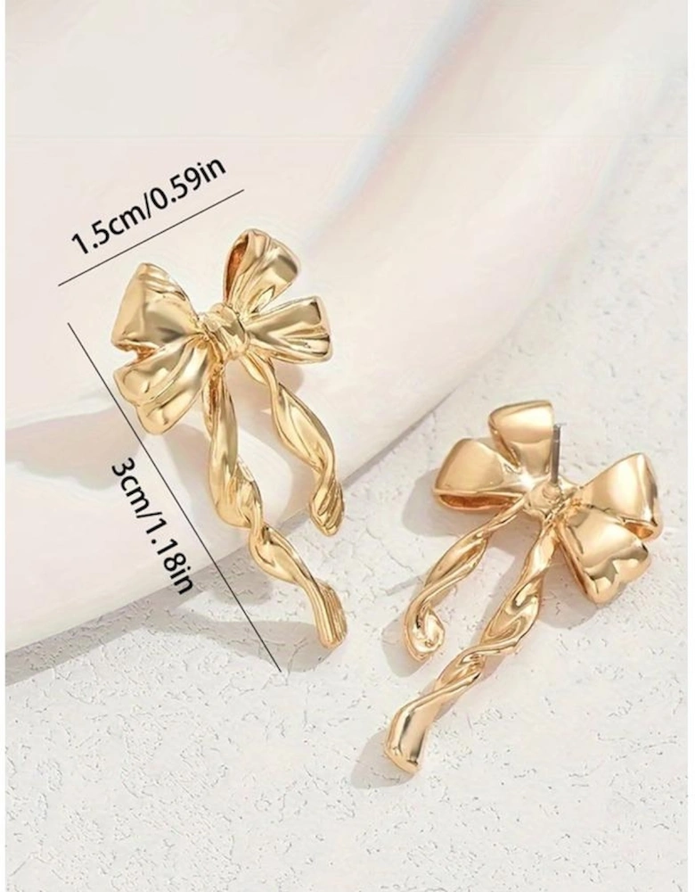 Gold Bow Knot Plated Alloy Stud Earrings