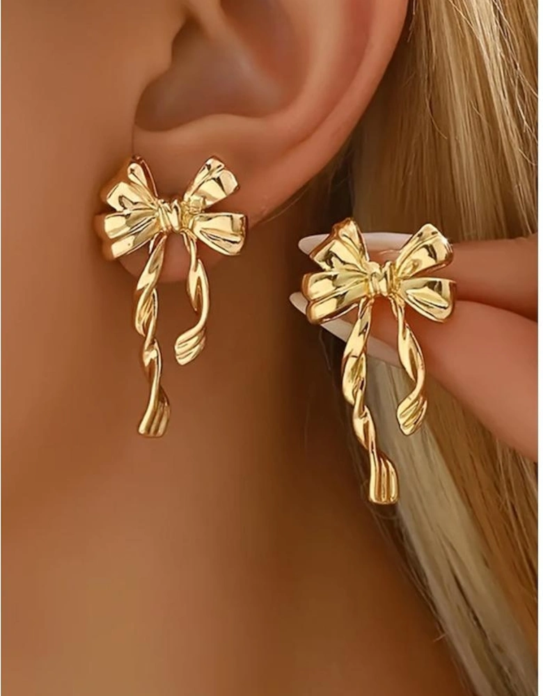 Gold Bow Knot Plated Alloy Stud Earrings