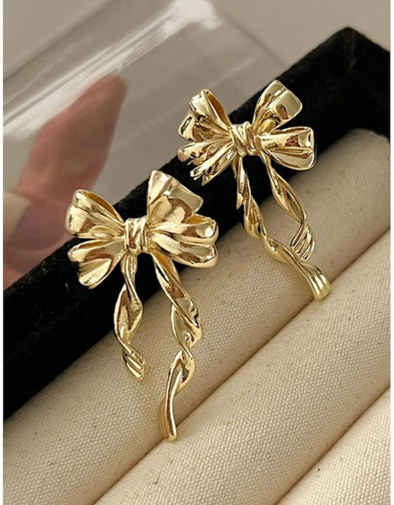 Gold Bow Knot Plated Alloy Stud Earrings