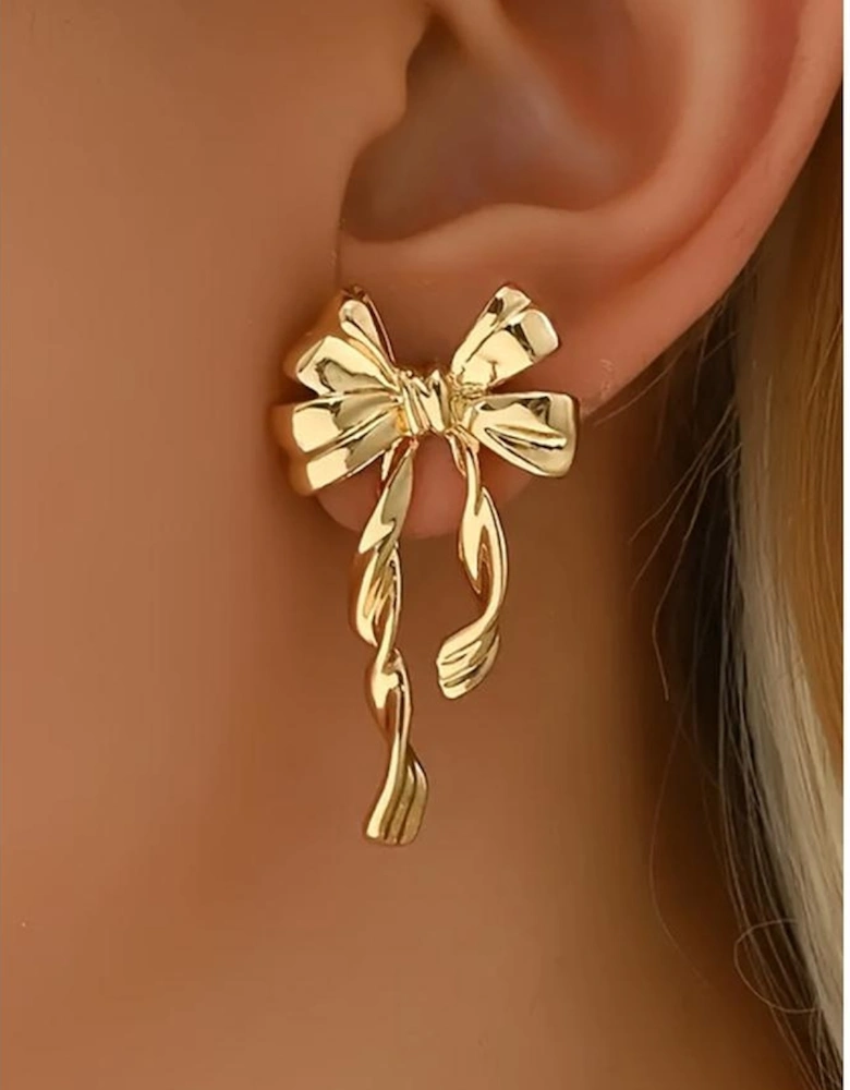Gold Bow Knot Plated Alloy Stud Earrings