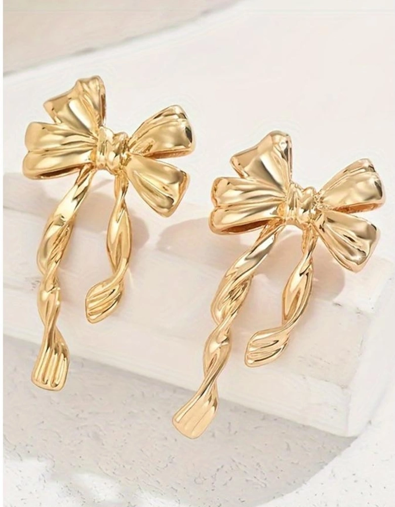 Gold Bow Knot Plated Alloy Stud Earrings