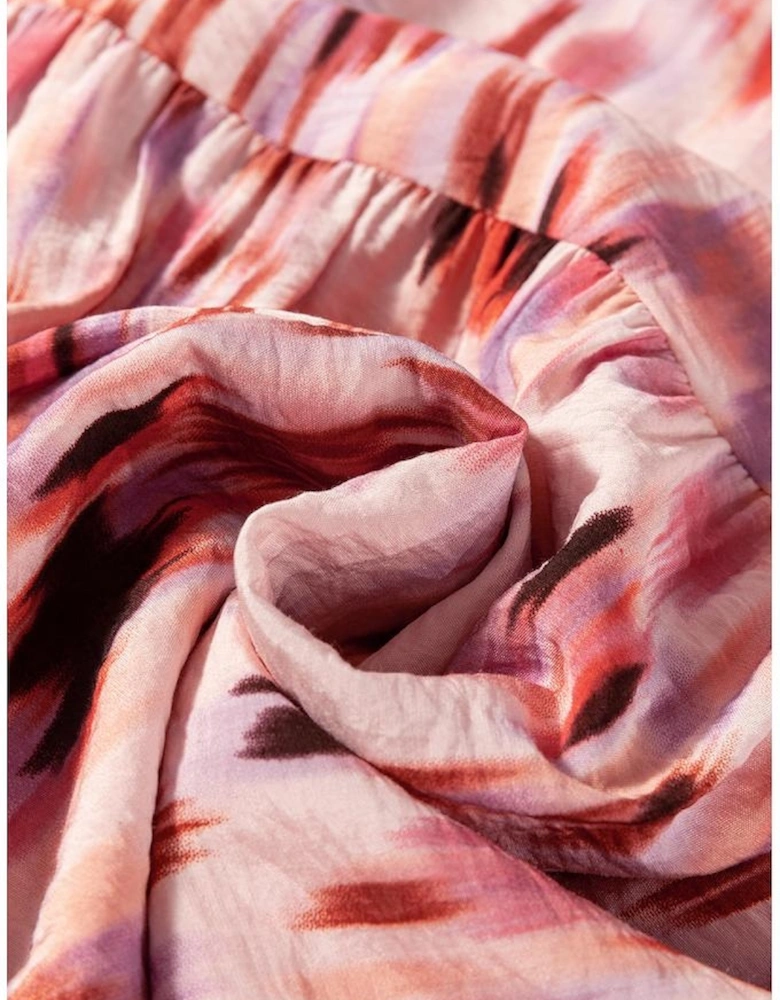 Pink Abstract Watercolor Tie Dye Tiered Maxi Skirt