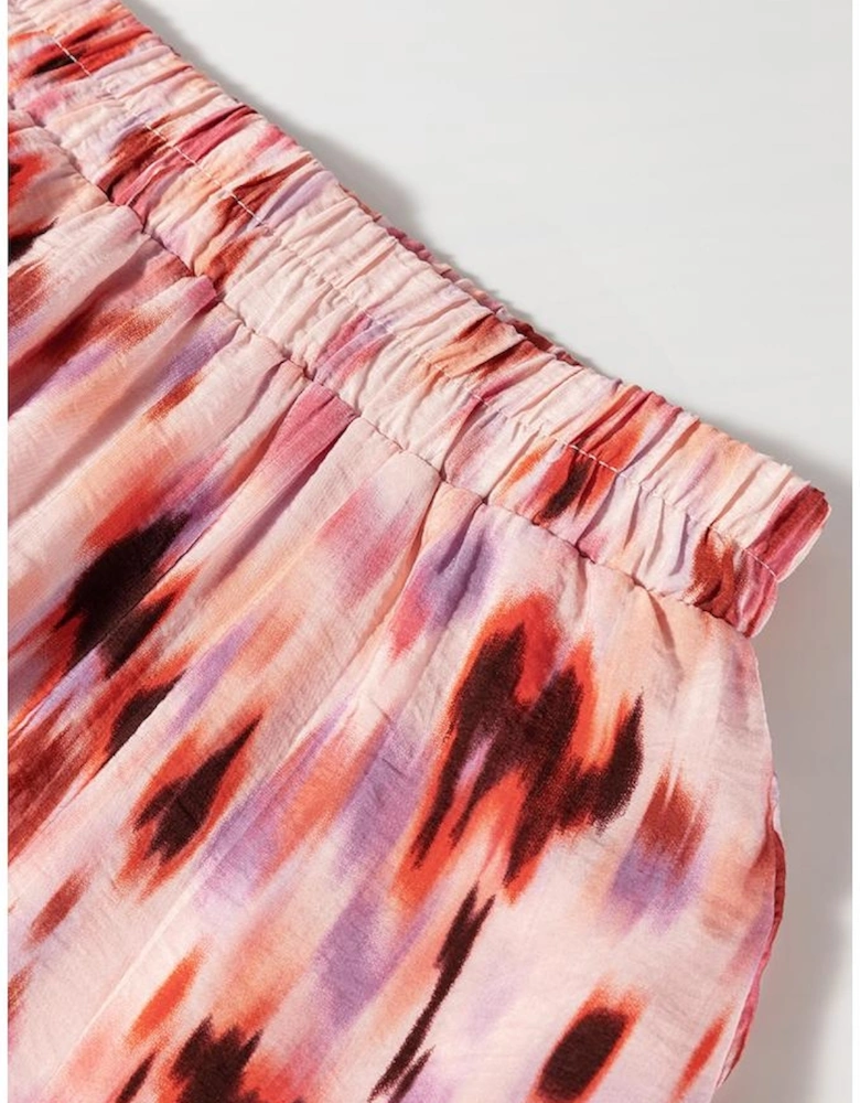 Pink Abstract Watercolor Tie Dye Tiered Maxi Skirt
