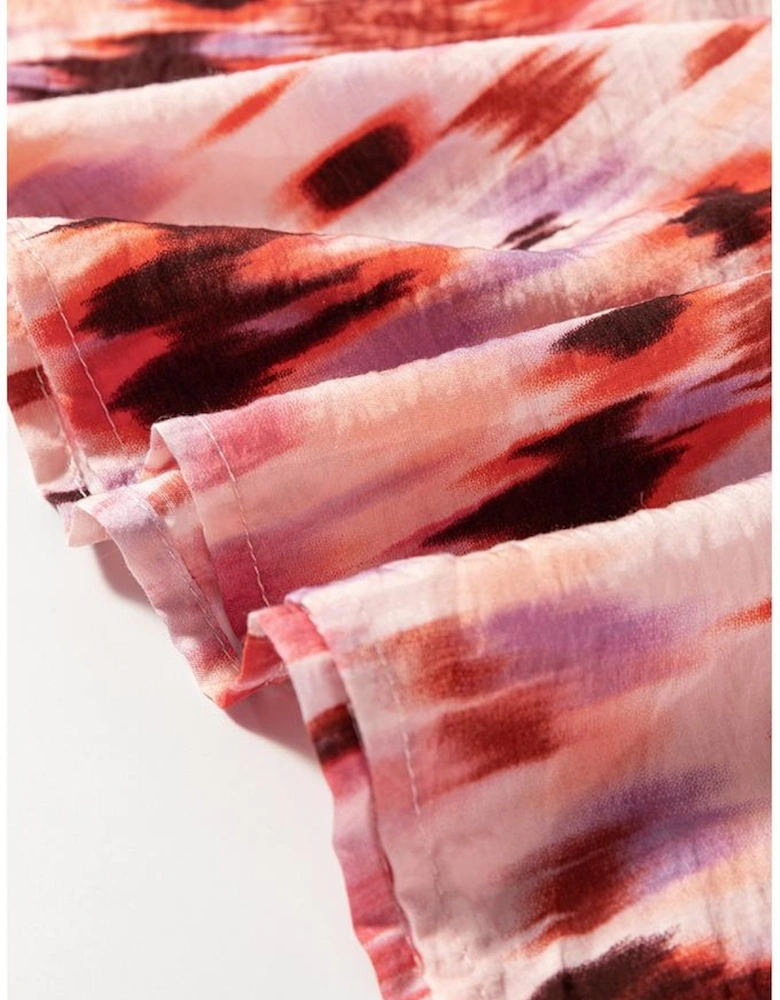 Pink Abstract Watercolor Tie Dye Tiered Maxi Skirt