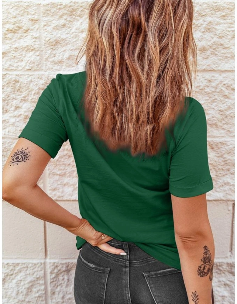 Green Christmas Reindeer Antler Patched Graphic Tee