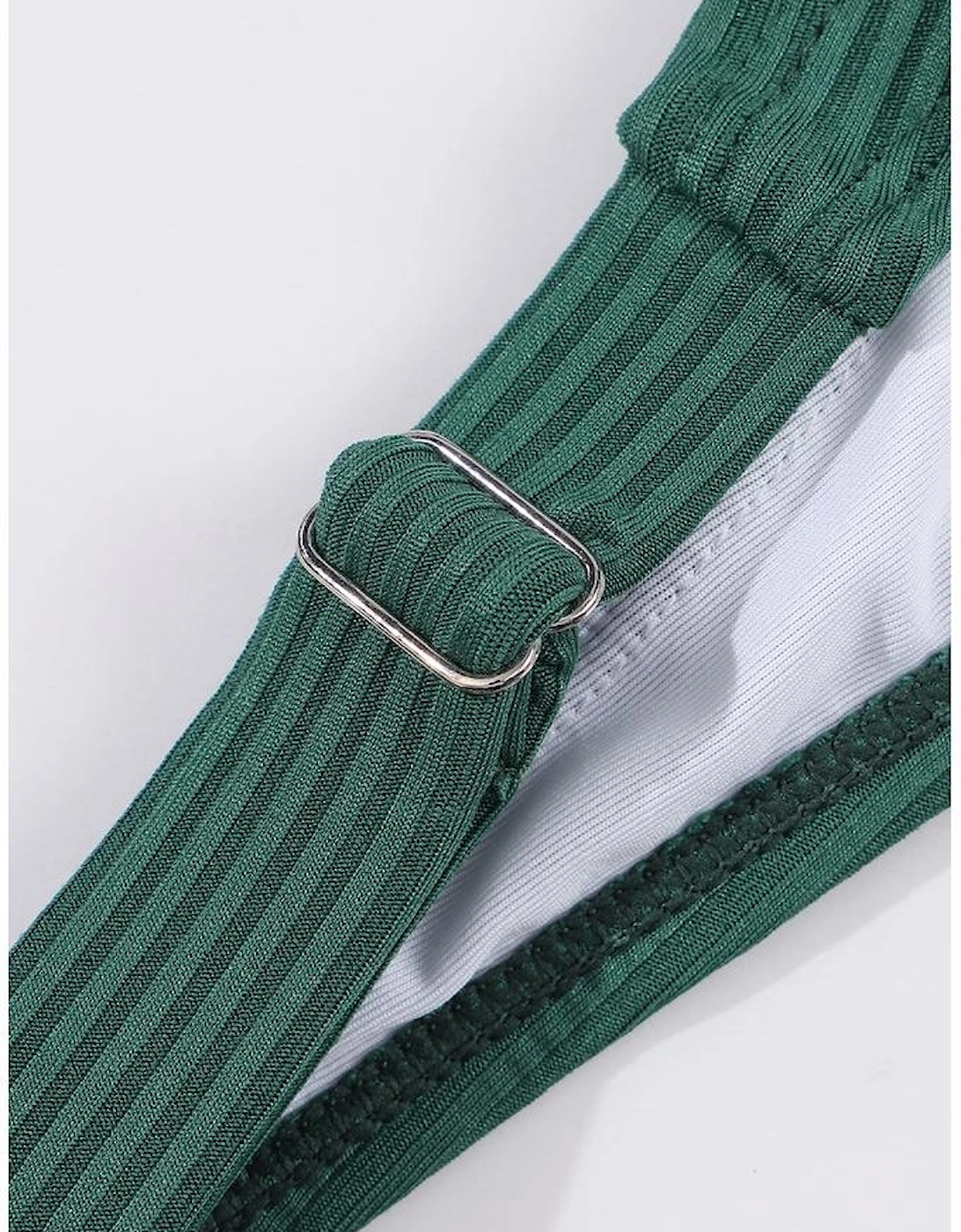 Blackish Green Ruched U Neck Ribbed Tankini