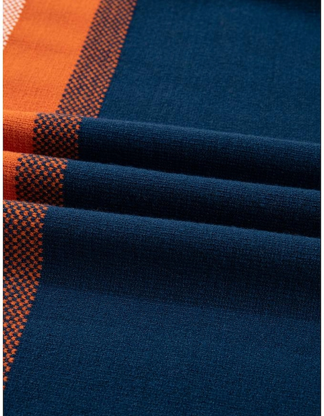 Dark Blue Color Block Round Neck Tunic Sweater