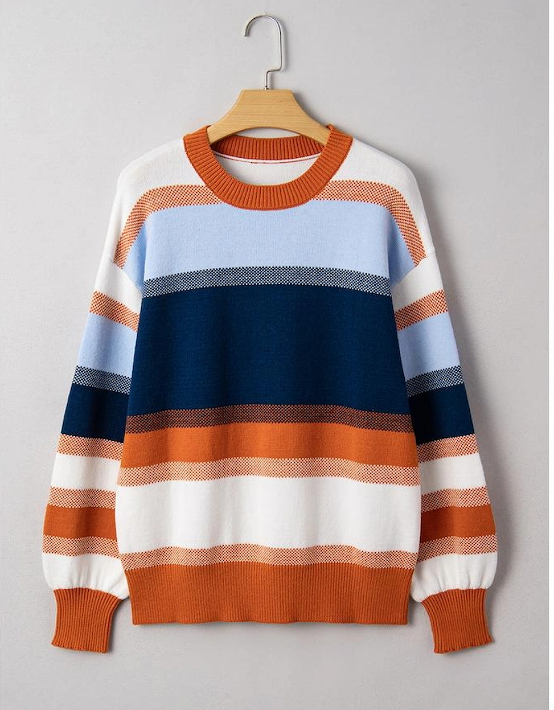 Dark Blue Color Block Round Neck Tunic Sweater