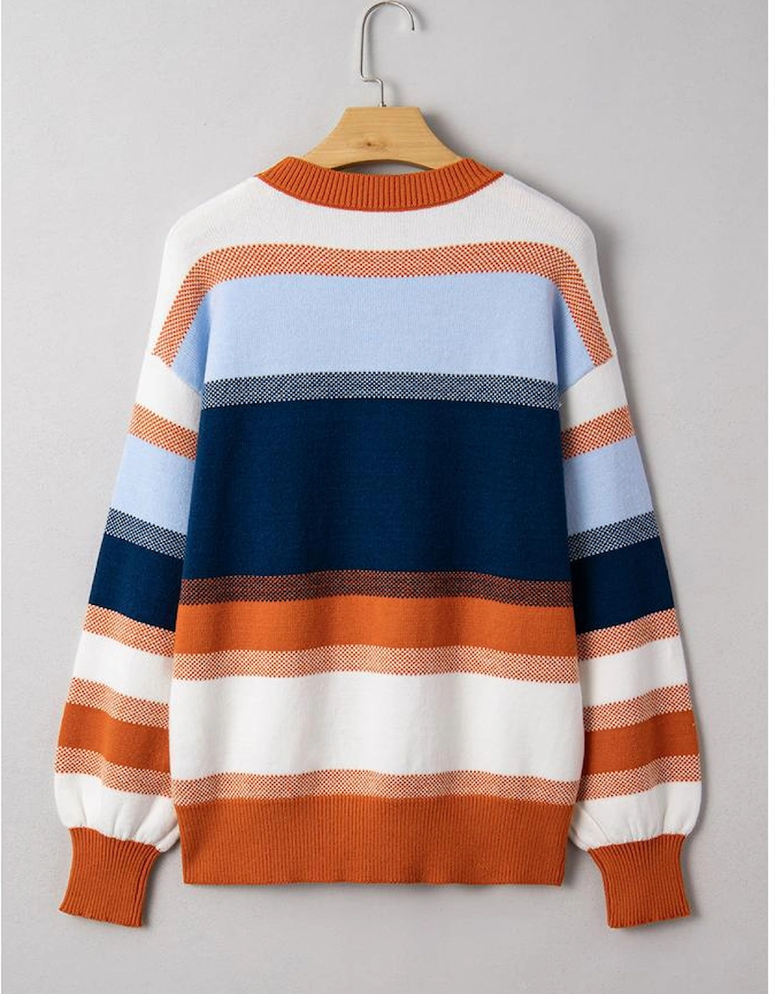 Dark Blue Color Block Round Neck Tunic Sweater