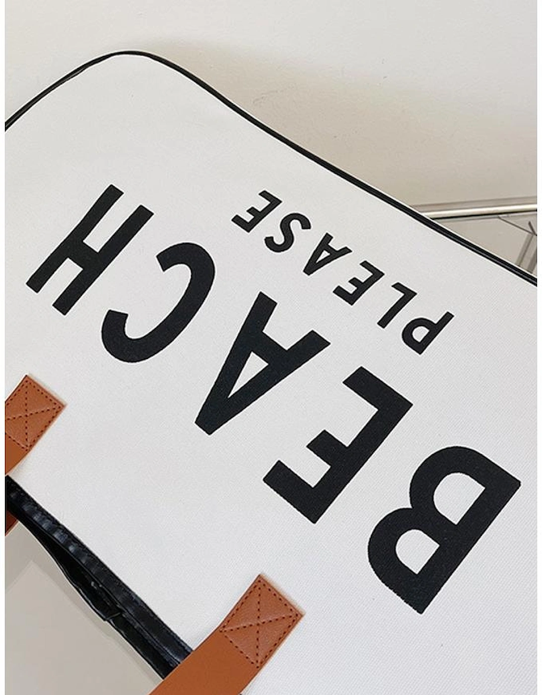 Bright White BEACH PLEASE Print Large Canvas Tote Bag, 13 of 12