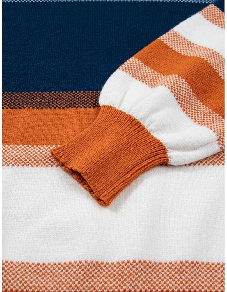 Dark Blue Color Block Round Neck Tunic Sweater