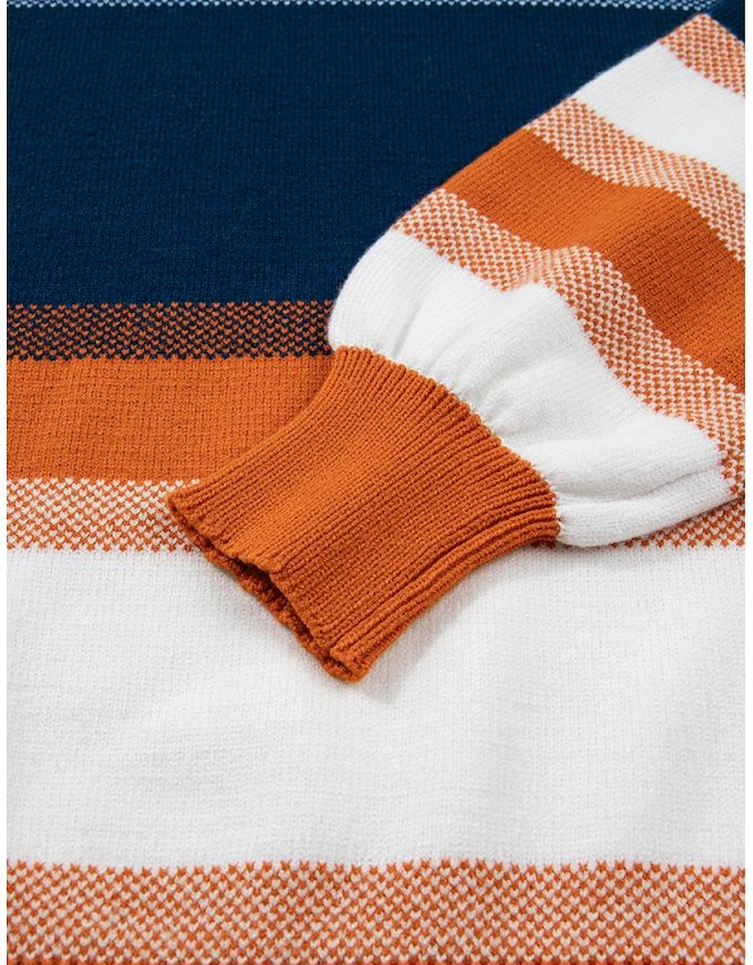 Dark Blue Color Block Round Neck Tunic Sweater