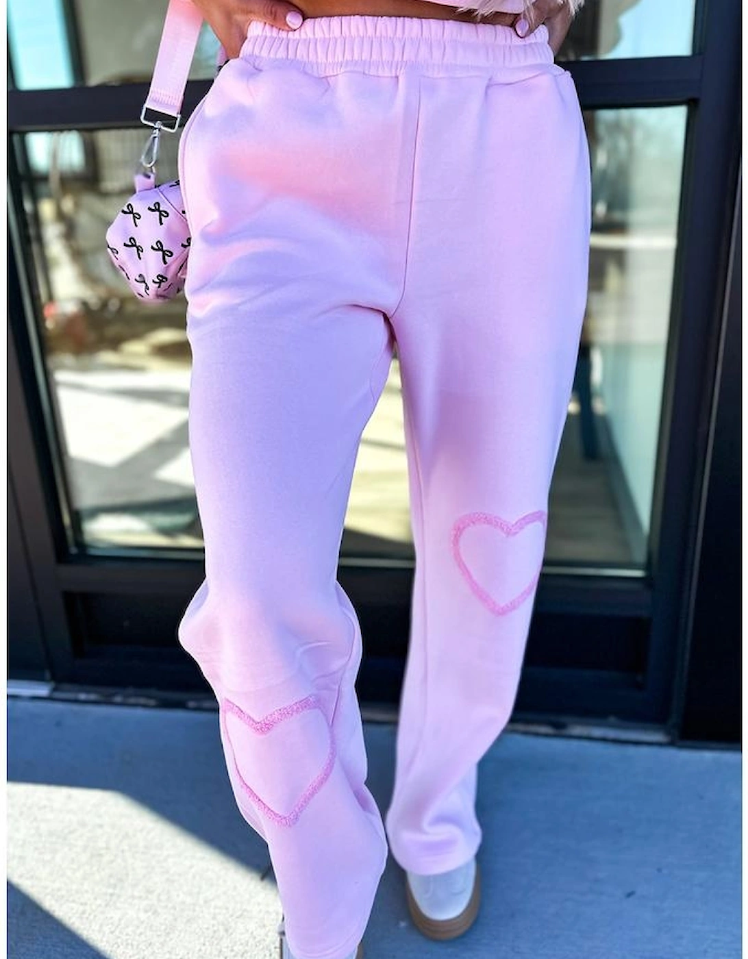 Phalaenopsis Chenille Heart Pattern Casual 2pcs Pants Set