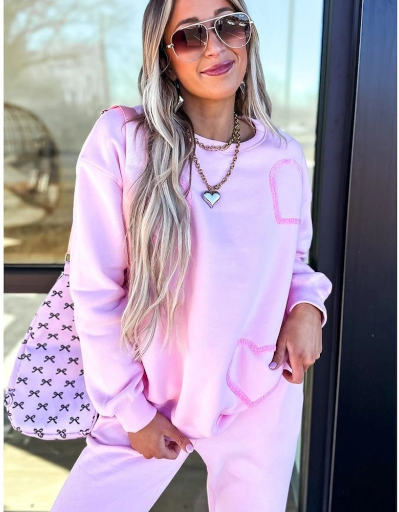 Phalaenopsis Chenille Heart Pattern Casual 2pcs Pants Set