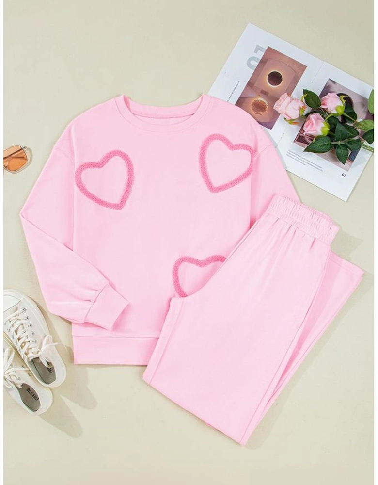 Phalaenopsis Chenille Heart Pattern Casual 2pcs Pants Set