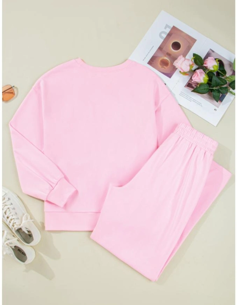 Phalaenopsis Chenille Heart Pattern Casual 2pcs Pants Set