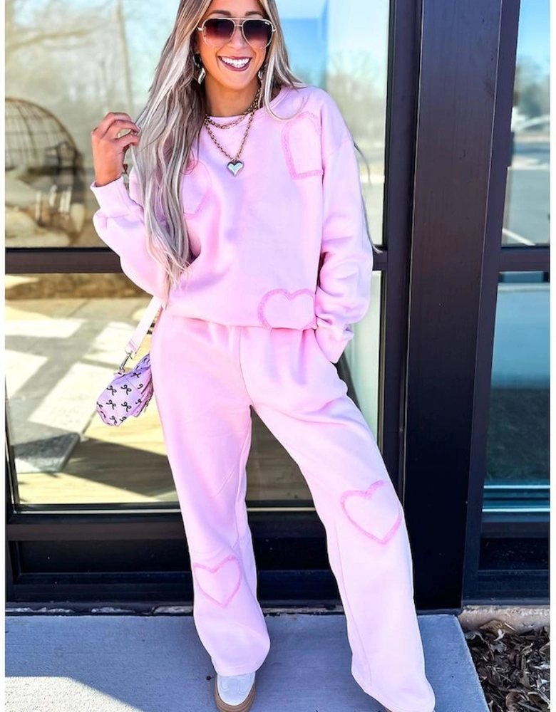 Phalaenopsis Chenille Heart Pattern Casual 2pcs Pants Set