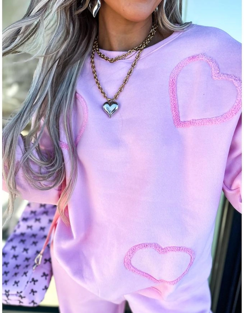 Phalaenopsis Chenille Heart Pattern Casual 2pcs Pants Set