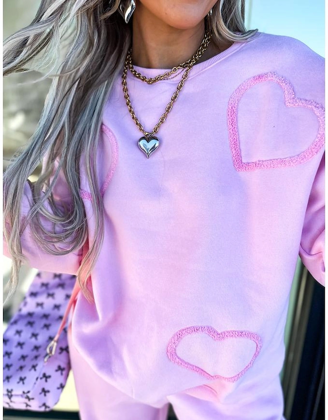 Phalaenopsis Chenille Heart Pattern Casual 2pcs Pants Set