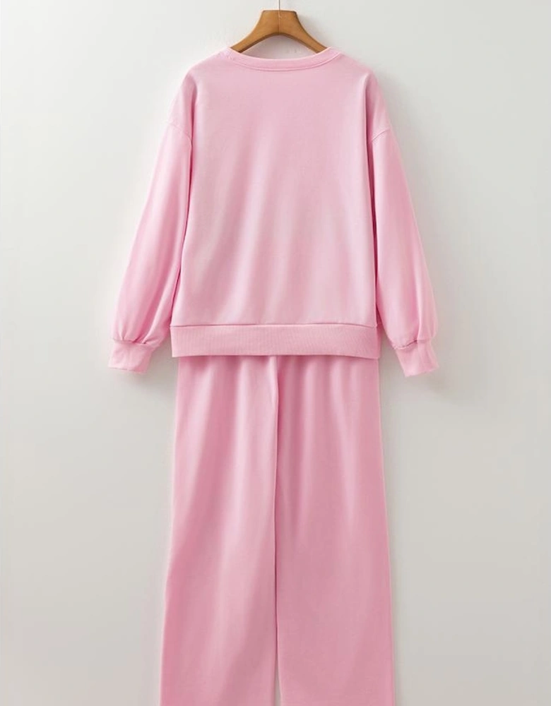 Phalaenopsis Chenille Heart Pattern Casual 2pcs Pants Set