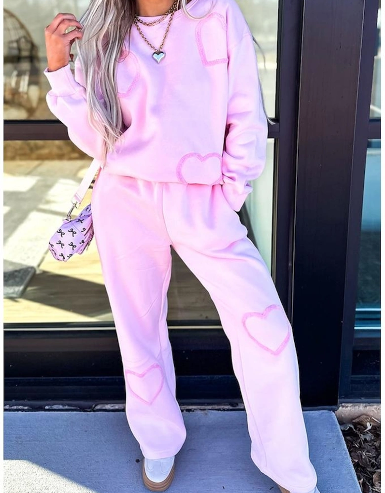 Phalaenopsis Chenille Heart Pattern Casual 2pcs Pants Set