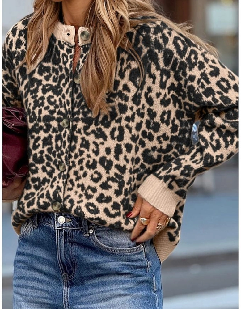 Black Leopard Drop Shoulder Chunky Knitted Cardigan Sweater