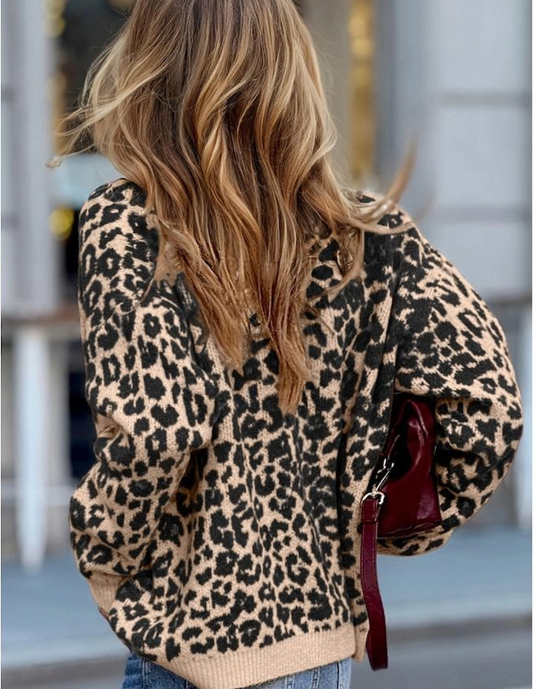 Black Leopard Drop Shoulder Chunky Knitted Cardigan Sweater, 4 of 3